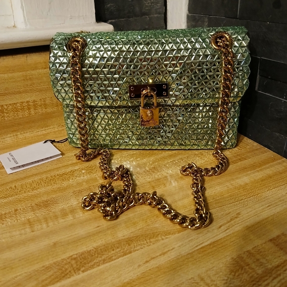 Kurt Geiger NWT Mint Green Glass Stone Brixton Bag W/Dustbag - Picture 3 of 12